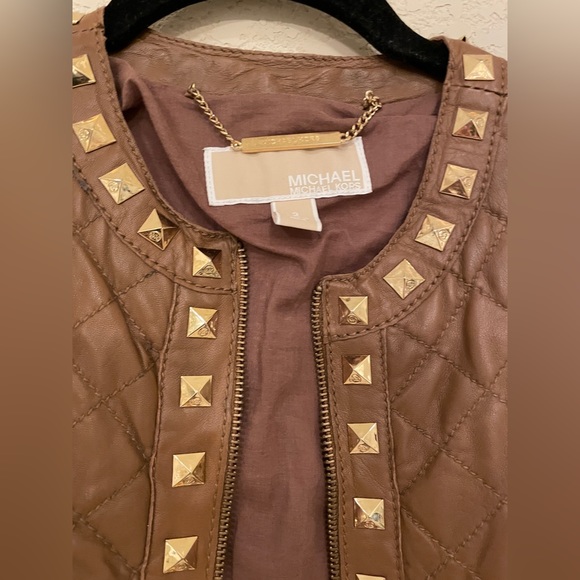 Michael Kors Quilted Leather Jacket with Stud Detail - Picture 5 of 17
